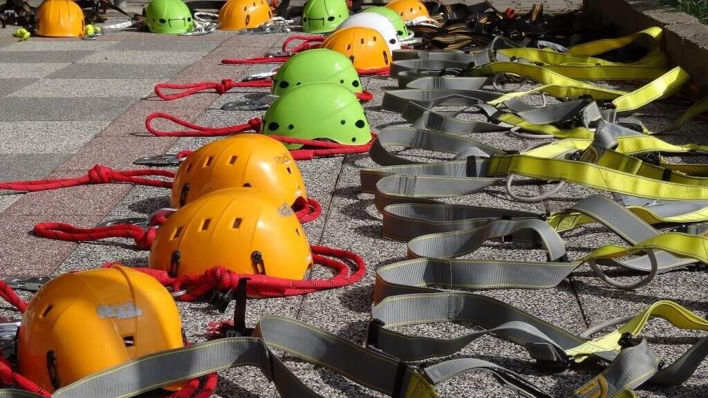 helmets and ropes and harnesses