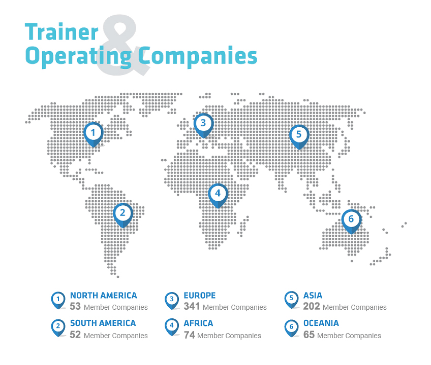 World map showing IRATA member companies by continent, highlighting 341 in Europe and 202 in Asia.